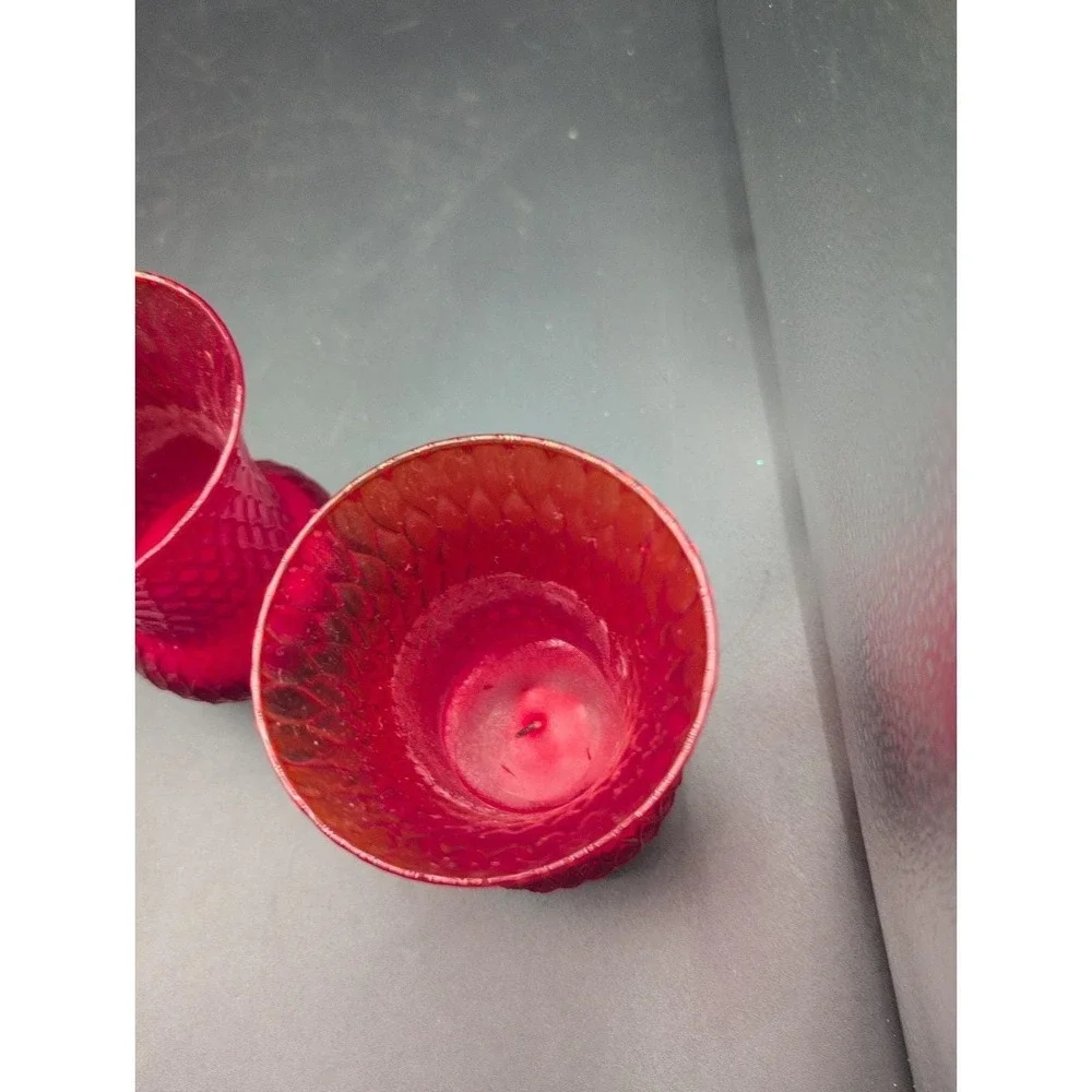 VTG Amberina Glass Peg Votive Candle Holders Set of 2 Honeycomb Optic Italy